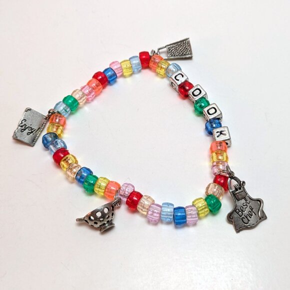 Handmade Cook Chef Rainbow Beaded Charm Bracelet Preppy Kidcore Kawaii VTG 90s - Picture 2 of 2